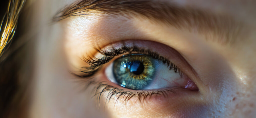 Concept per cura degli occhi: close up di occhio femminile