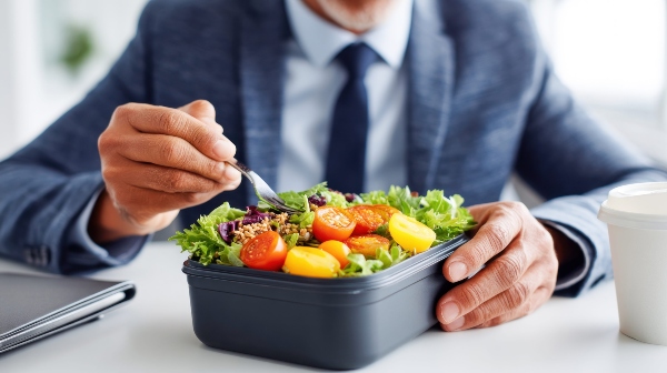 Concept prostata e benessere maschile: close up di insalata con diversi tipi di verdure