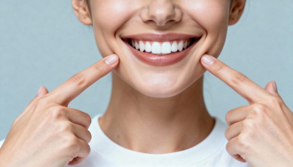Concept per mal di denti e infiammazione gengivale: close up su sorriso di donna
