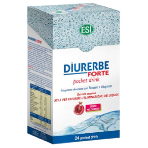 Ritenzione idrica: Diurerbe Forte Pocket Drink Melograno: integratore alimentare a base di estratti vegetali selezionati per favorire il drenaggio dei liquidi corporei e supportare la naturale diuresi.