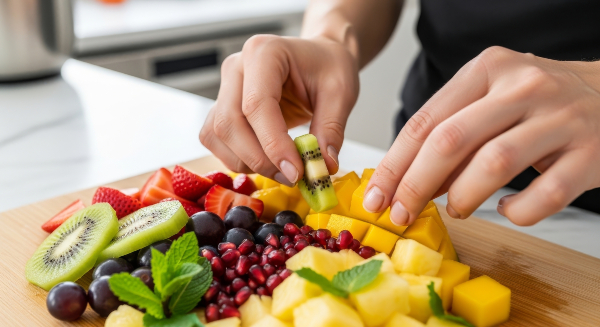Concept per ritenzione idrica: close up di piatto di frutta